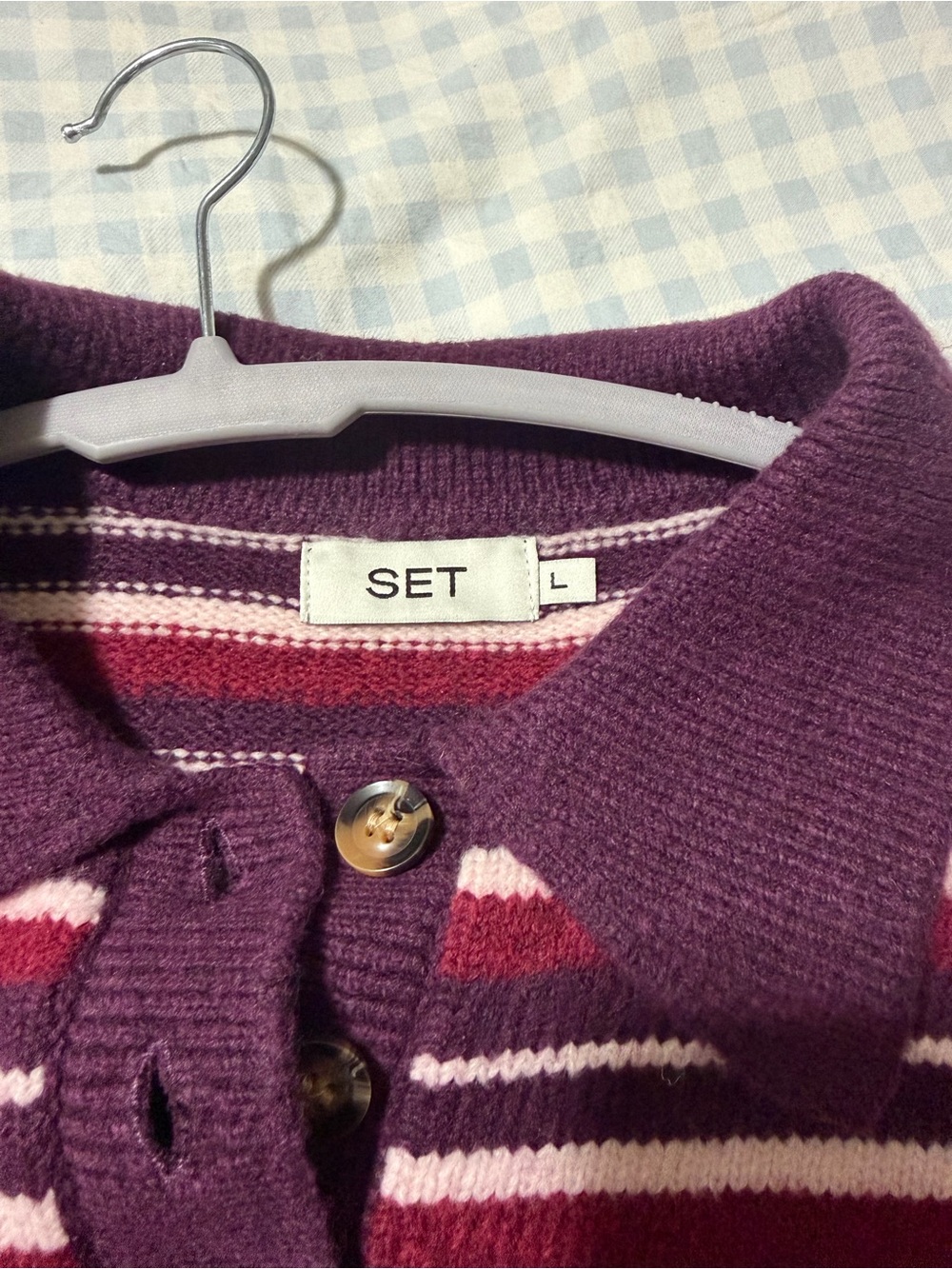 SET Active Purple Striped Button Polo Cardigan